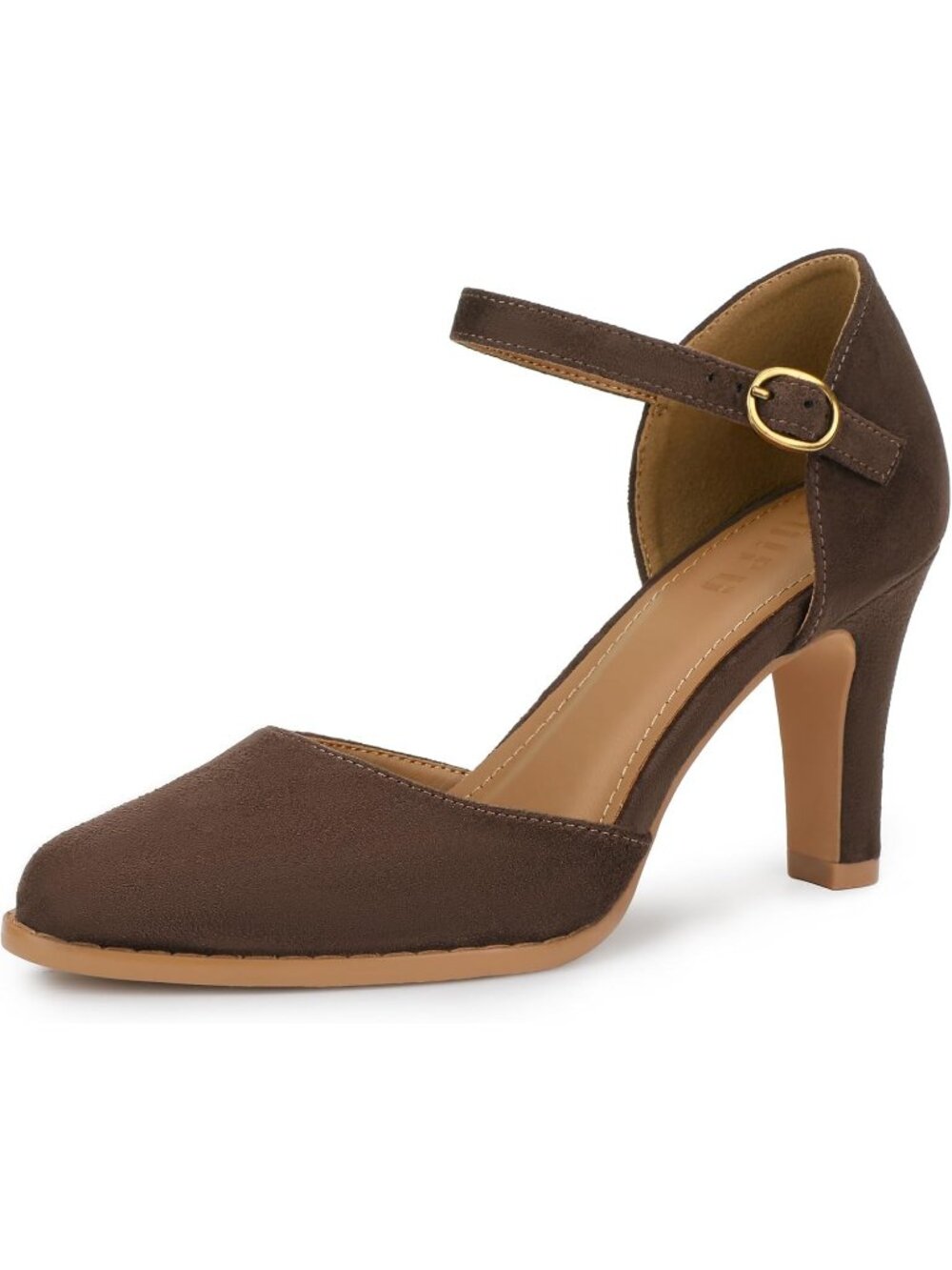 Women's Brown Suede Closed Toe Chunky High Heels Comfortable Dress Pumps Shoes